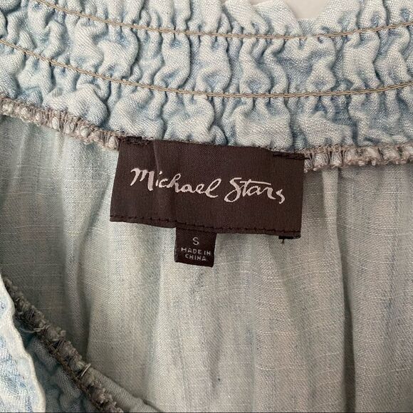 Michael Stars Small Chambray Short Sleeve Off Shoulder Chambray Top Shirt - Picture 4 of 8